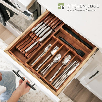 Premium Silverware, Flatware and Utensil Organizer for Kitchen Drawers, Food-Safe Contract Grade, Expandable from 10.5 to 19 In, Natural Acacia