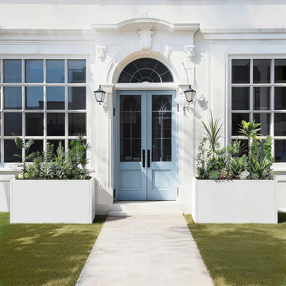 Galvanized Steel Garden Planter - White Matt Galvanized Metal Planter Box - Modern Metallic Heavy Planter - Indoor & Outdoor, Commercial & Residential (White, L36 x W12 x D16)