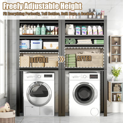 Laundry Room Storage Organizer, Over The Washer and Dryer Storage Shelves for Laundry Organization, 35" W x 14" D x 63" H, Suit Washing Machine Width Within 32.6", Hold 500 lb, Black
