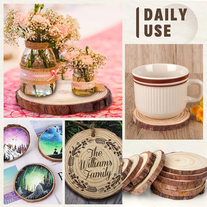 FUMILE Unfinished Natural Wood Slices 3.5-4 Inch, 10 PCS Round Wooden Discs with Tree Bark, Wood Rounds for Crafts Christmas Ornaments, Wood Circles for Rustic Wedding Decoration