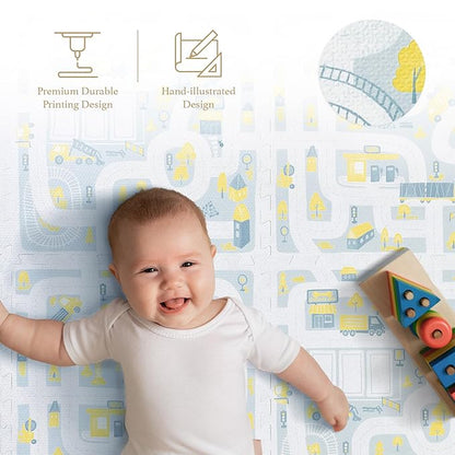 Premium Baby Foam Play Mats - Stylish Floor & Exercise Puzzle Mat for Toddlers and Kids- 6 Soft, Non-Toxic, Odorless, Peel-Resistant Foam Tiles - 6ft x 4ft- 0.5” inch Thick, Pastel Blue Gray
