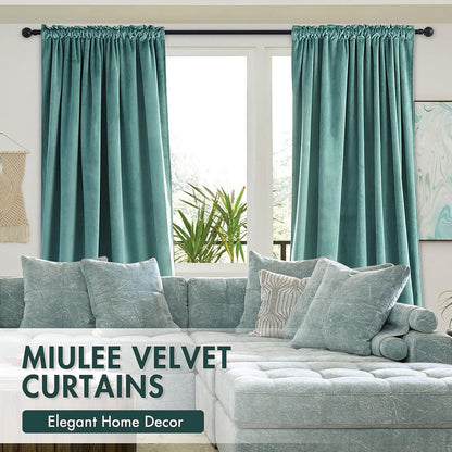 MIULEE Teal Velvet Curtains Thermal Insulated Blackout Curtain Drapes for Bedroom Living Room Darkening 84 Inches Long Curtains Panels Rod Pocket Set of 2