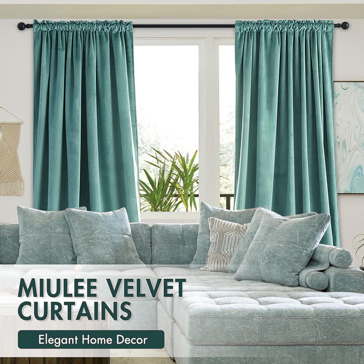 MIULEE Teal Velvet Curtains Thermal Insulated Blackout Curtain Drapes for Bedroom Living Room Darkening 96 Inches Long Curtains Panels Rod Pocket Set of 2