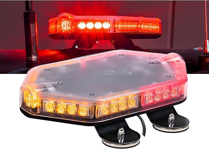 LAMPHUS NanoFlare NFMB40 12" 12V 40W Amber RED LED Strobe Mini Light Bar [SAE Class 1] [Magnet/Permanent Mount] Roof top Rotating Flashing Emergency Warning Beacon Lightbar for Volunteer Firefighter