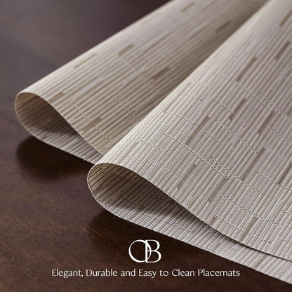 Placemats Set of 4 - Easy Clean Woven Vinyl Placemats for Dining Table, Indoor/Outdoor Place Mats, Washable PVC Table Mats （Pale Beige）
