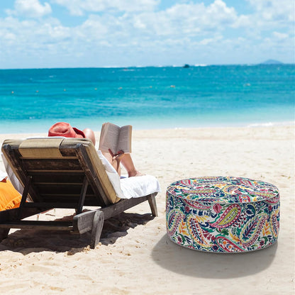 LVTXIII Indoor/Outdoor Inflatable Ottoman, D31 x H14 Inch Large Round Ottoman, All Weather Foot Rest Stool, Portable Footrest for Patio, Garden, Camping and Home - Vigour Paisley