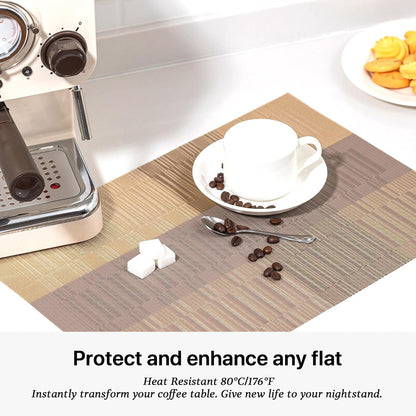 LEXMORE PlaceMats Set of 12 Vinyl/Plastic Woven Place Mats for Kitchen Table Indoor/Outdoor Washable PlaceMat Wipeable Dining Table Mats(Gold Dune)