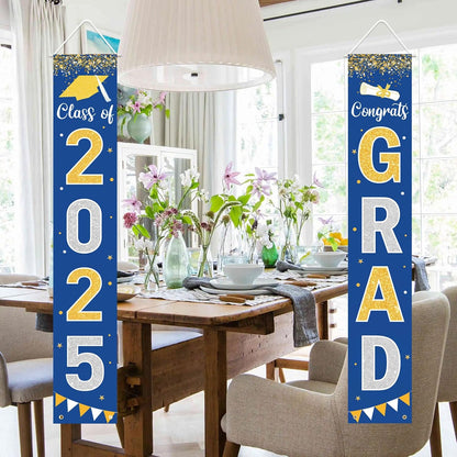 Graduation Decorations 2025 GRAD Banner Blue Porch Door Sign Welcome Banner For Indoor Outdoor Wall Graduation Decorations Class of 2025