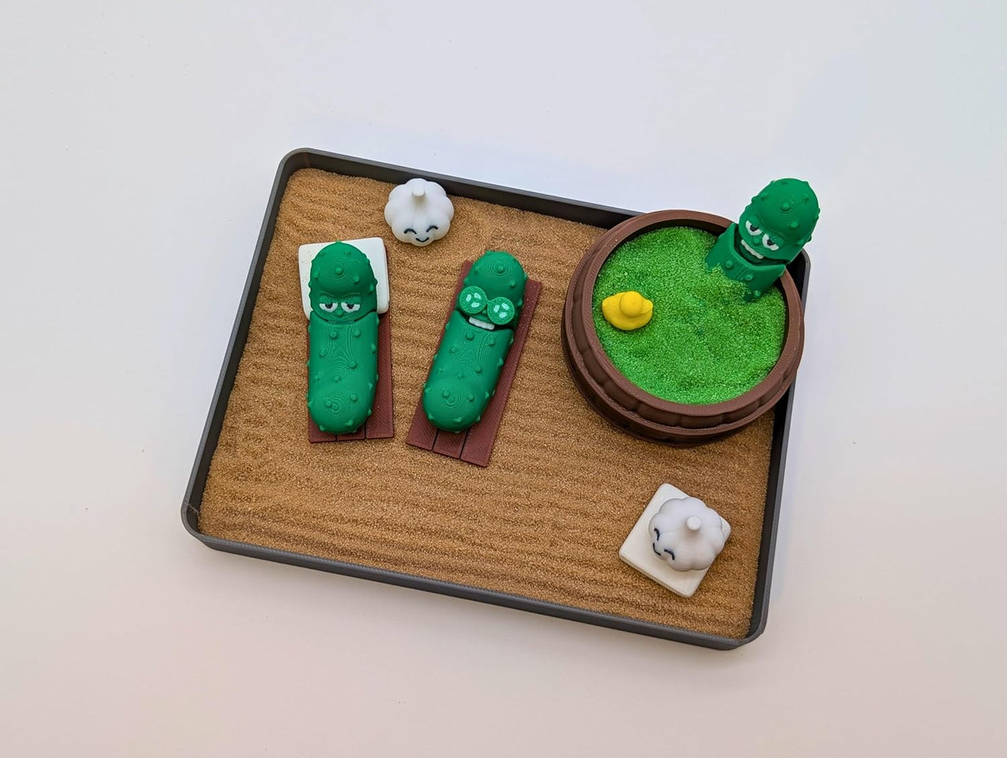 Pickle Zen Garden - Miniature Desktop Decor Kit, Novelty Gag Toy, Stress Relief Gift with Sand, Rake & Pickle Figurines, Funny Mini Conversation Starter