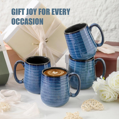 Hasense Coffee Mugs Set of 6, 12 Ounce Coffee Cups Set with Handle, Ceramic Tea Mugs for Kitchen, Blue Latte Mugs for Coffee,Cocoa, Tea, Stylish Mug Gift, Dishwasher and Microwave Safe