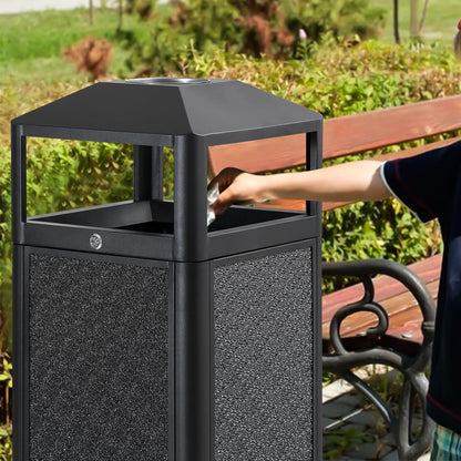 Square Waste Container with Dome Lid | Commercial Outdoor Garbage and Trash Container, Black, 15 Gallon