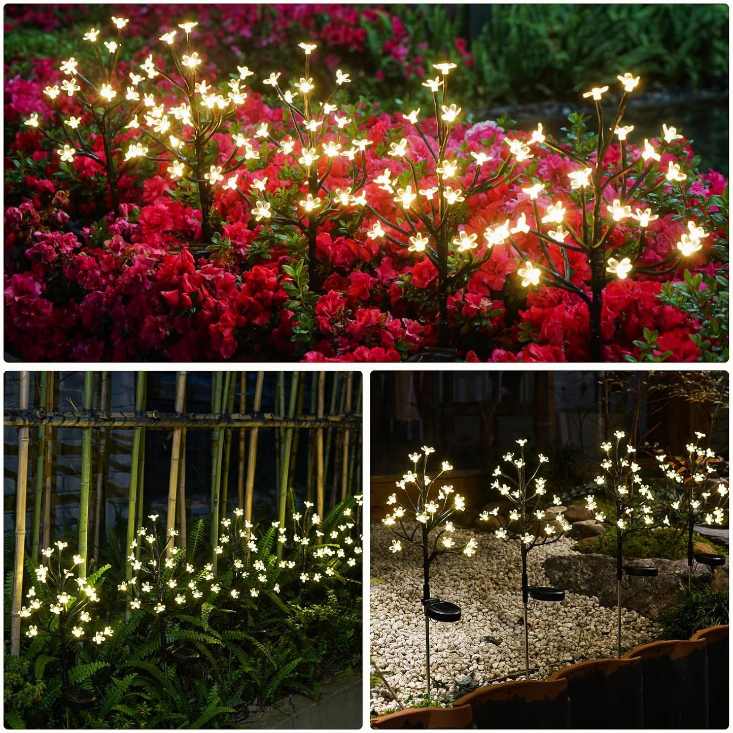 Solar Garden Lights Waterproof, Solar Outdoor Lights Decorative 4Pack, 80Led Solar Powered Flowers Garden Decor, Outdoor Fairy Lights for Yard,Pathway,Lawn,Outside,Garden Decorations