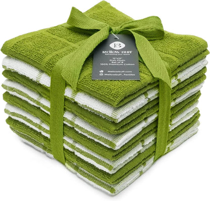 100% Cotton Terry Dish Cloth & Dish Towel, 6 Pack, Super Soft and Absorbent Kitchen Towels, Perfect for Kitchen Cleaning and Dish Washing (Green (Solid and Checks) 8 Pack)