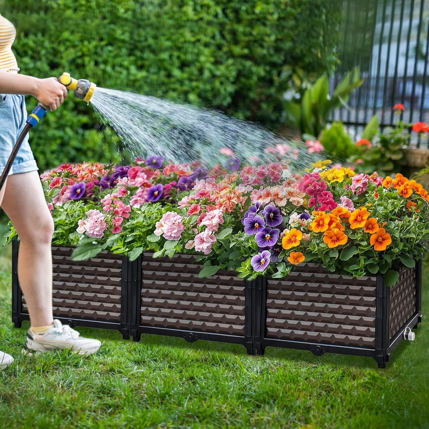 Large Planters for Outdoor Plants 14" Tall Planter Box, Raised Beds for Gardening Self Watering, Elevated Planter Box with Legs, Rectangular Garden Planters for Outdoor Plants Flowers, 47.2"L x 15.7"W