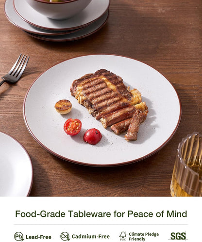 Famiware Venus Plates and Bowls Sets, 12 Pieces Stoneware Speckled Dinnerware Sets, Dishes Set for 4, Microwave and Dishwasher Safe, Matte Light Grey