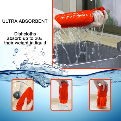 kimteny 13x28 Inches Kitchen Cloth Dish Towels, 400 GSM Premium Dishcloths, Super Absorbent Coral Velvet Microfiber Cleaning Cloths, Fast Drying Rags for Washing Dishes (6 Pack, Red)