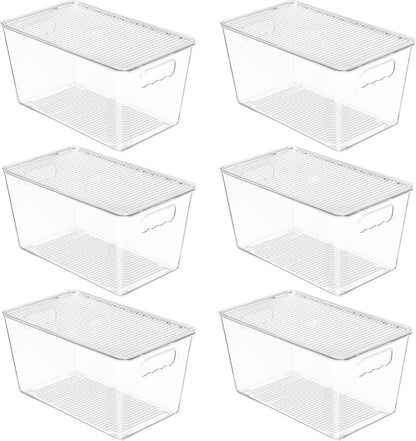 Vtopmart 6 Pack Clear Stackable Storage Bins with Lids, Medium Plastic Containers with Handle for Pantry Organizer and Storage,Perfect for Kitchen,Fridge,Cabinet, Closet,Bathroom Organization
