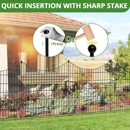 10 Panels No Dig Decorative Garden Fence for Yard, 32 in(H) X 24 ft(L) Rustproof Metal Wire Animal Barrier Fence for Dogs, Rabbits, Landscape Edging, and Patio with 11 Temporary Fencing Stakes