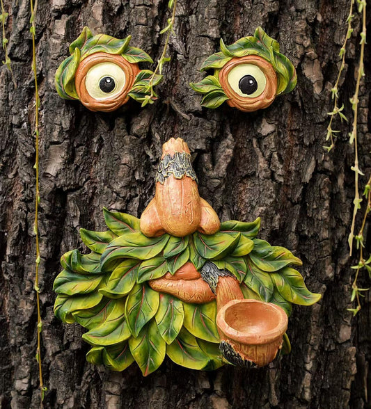 Tree Face Decor Outdoor,Whimsical Outdoor Art with Bird Feeder,Tree Hugger Bark Ghost Face Decoration Funny Yard Art,Garden Creative Decoration (8 INCH)