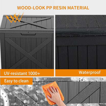 Vixzen 32 Gallon Resin Deck Box - Lockable Outdoor Storage for Patio Cushions, Garden Tools, Pool Supplies，Black