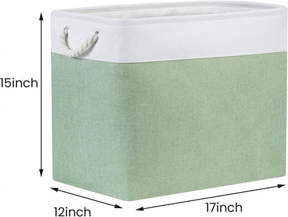 Bidtakay Large Storage Baskets for Nursery Toy Organizer Collapsible Organizing Baskets 17x12x15 In Green Canvas Bins for Organizing Set of 2 Clothes Decorative Baskets for Home Office Room Decor