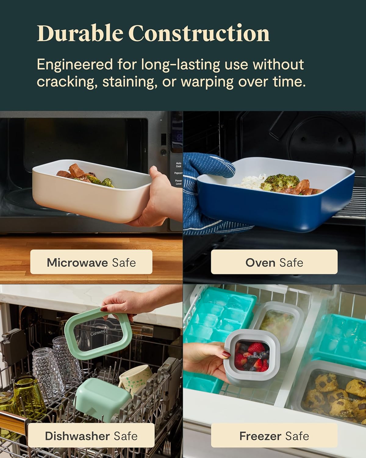 Caraway 25pc Glass Food Storage Set - Glass Storage Containers for Food - Non-Toxic Ceramic-Coated Glass - Air Release Technology - Compact & Stackable Design - Navy