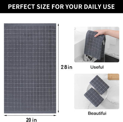 Homaxy 100% Cotton Terry Kitchen Towels(Dark Grey, 20 x 28 inches), Checkered Designed, Soft and Super Absorbent Dish Towels, Large 4 Pack