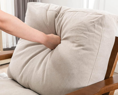 HNY Mid Century Chair, Faux Leather Upholstered Accent Armchair with Wood Frame and Canvas Cushions, Leisure Reading Chair Slipper Chair for Living Room, Bedroom, Beige