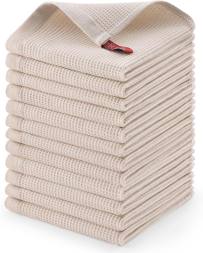 Homaxy 100% Cotton Waffle Weave Dish Cloths - 12 Pack Soft and Absorbent Dish Towels - 12 x 12 Inches Quick Dry Dish Rags - Beige