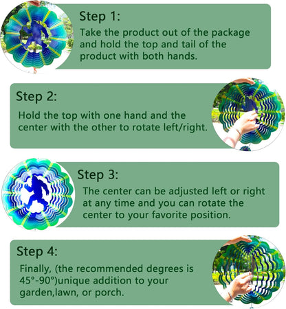 Bigfoot Gifts Sasquatch Yard Decor, for Dad Husband,12 inch Bigfoot 3D Hanging Wind Spinners Outdoor