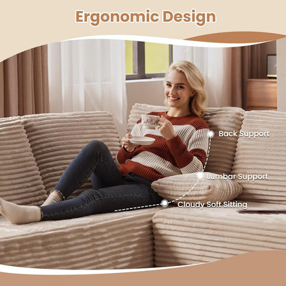 HOOOWOOO Cloud Sectional Couches for Living Room,Modular Sectional Sofa No Assembly,Plush Corduroy Large Floor Couch Furniture Set with Deep Seat Right Chaise L Shape(Beige)