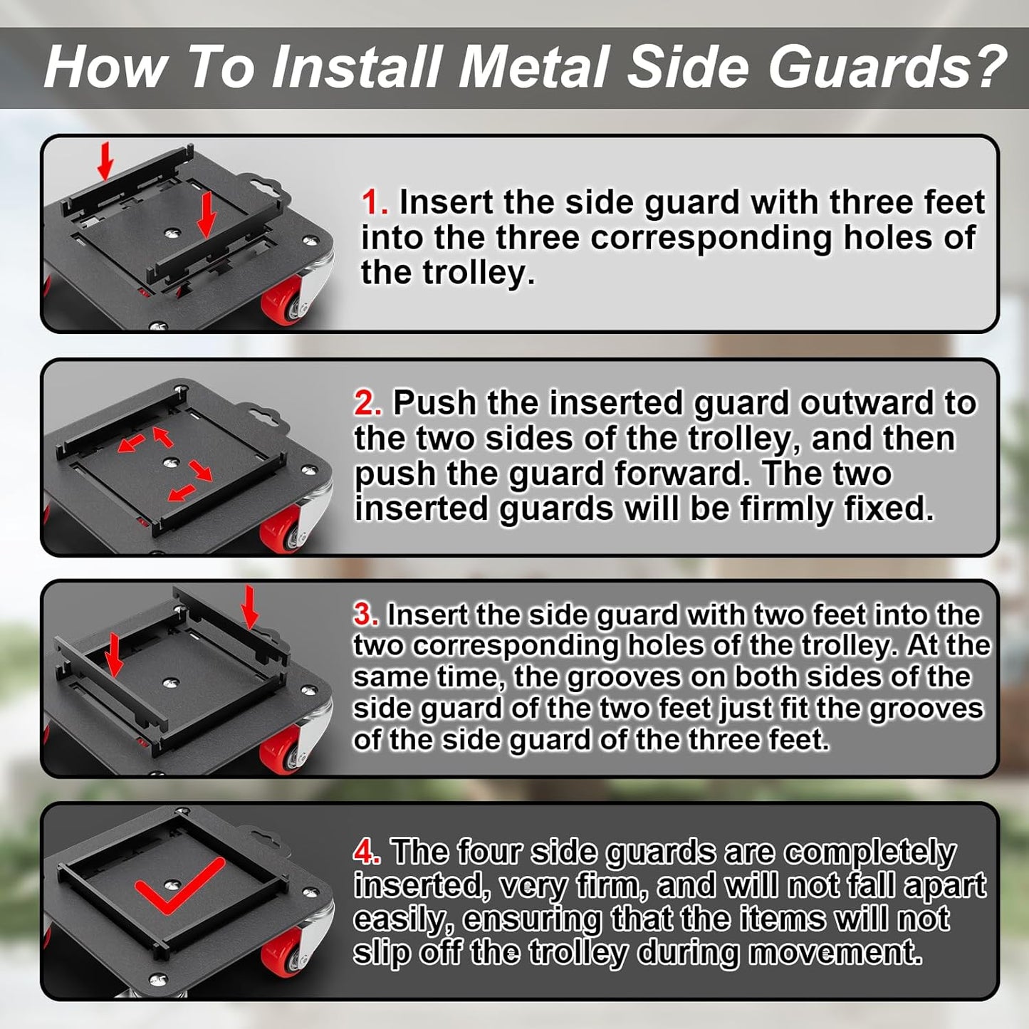 Furniture Dolly 5 Wheels Heavy Duty with Removable Side Guards,3307 Lbs Capacity,360° Rotating Wheels & Tail Brake,Furniture Movers Lifter Tool with Wheels for Appliances,Sofas,Beds,Pianos