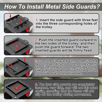 Furniture Dolly 5 Wheels Heavy Duty with Removable Side Guards,3307 Lbs Capacity,360° Rotating Wheels & Tail Brake,Furniture Movers Lifter Tool with Wheels for Appliances,Sofas,Beds,Pianos