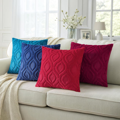 decorUhome Fall Throw Pillow Covers 16x16 Inch Set of 2, Soft Plush Decorative Faux Fur Teal Solid Couch Pillow Covers, Accent Farmhouse Neutral Square Euro Pillow Cases for Sofa Bed Living Room