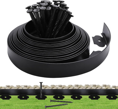 Garden Landscape Edging Border 33 FT with 30 Spikes, 2" Tall Plastic No Dig Garden Edging Roll, Flexible Lawn Edging for Landscaping Flower Beds Yard Pathway