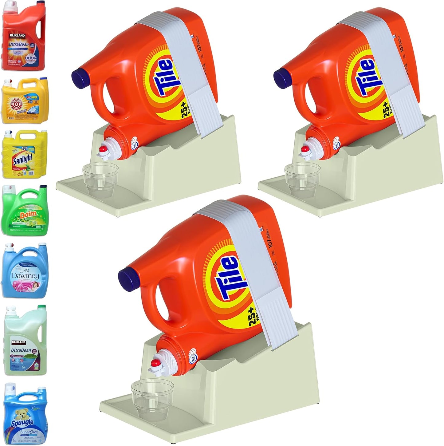 TidyFriend Laundry Detergent Holder Stand Organizer with Drip Tray, 3 Pack Laundry Soap Holder with Non-Slip Rubber Feet for Washing Space Organization, Angled Downward Slope for Easy Pouring (Green)