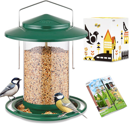iBorn Metal Bird Feeders for Outdoors Hanging,Wild Bird Feeders for Cardinal,18cm Large Roof&Tray New Green 6 Port (Seed is not Included)