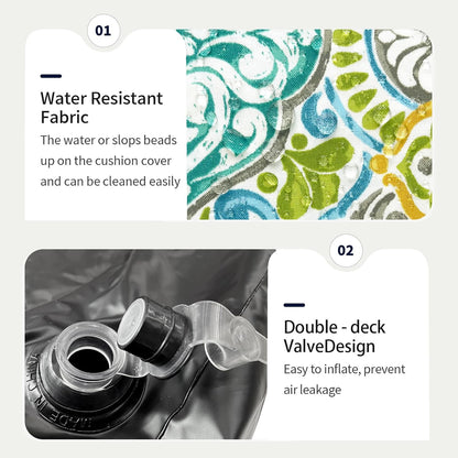 Inflatable Ottoman Stool D31 xH14 for Outdoor/Indoor Use, Water Repellent Patio Foot Rest Stool with Portable Handle,Round Pouf Ottoman Suitable for Garden,Deck and Camping - Damask Green