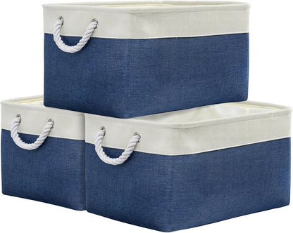 TheWarmHome Organization and Storage Basket for Organizing - X Large 3 Pack 17.7L×13.8W×9.8H in Collapsible Storage Bin for Shelves, Basket for Gifts Empty Toys Organizer Gift (White & Jean Blus)