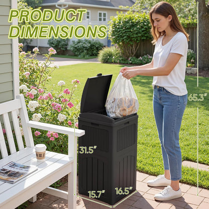 Greesum 33 Gallon Outdoor Trash Can with Lid (2-Pack), Heavy Duty Resin Garbage Bin, Waterproof & UV Resistant for Patio, Garden, Deck, Yard, Gray