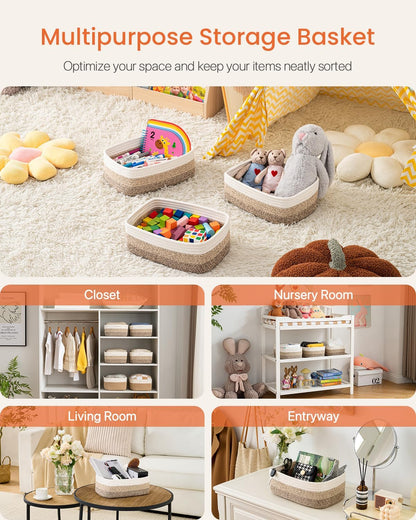 Small Woven Basket, 13.5 x 9.5 x 5 Inches, Storage Basket for Organizing, Cute Small Rope Shelf Closet Cube Storage Bins Baskets for Shelves, Dog Toy Gift Baskets Empty, 3 Pack Gradient Brown