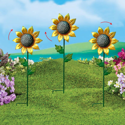 WAIU Metal Sunflower Flower Garden Stakes, Wind Catcher Spinner Garden Stakes, Garden Windmill Stakes Outdoor Wind Catchers, Yard Decor Stakes, Set of 3