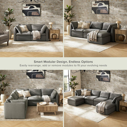 mopio Oversized Modular Sectional Sofa with Fully Removable Covers and Storage, Convertible U, L-Shaped and Sleeper Sectional, Modern Couches with Ottoman Chaise (Stone Gray Fabric, Loveseat)