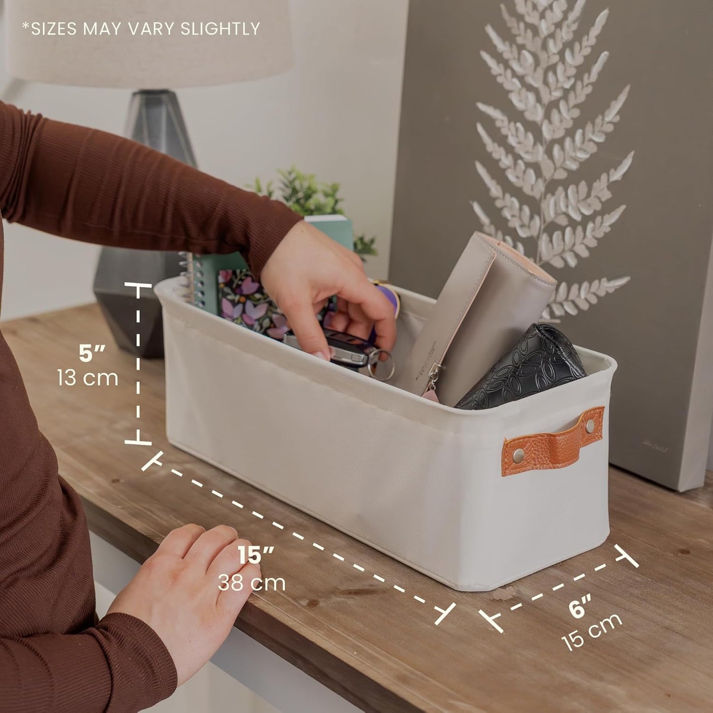 OrganiHaus Narrow Storage Bins 15x06in, Small Closet Bins for Shelves, Bathroom Storage Baskets for Shelves, Narrow Baskets, Fabric Organizer with Handles, Toilet Paper Organizer - 2 Pack, Off-White