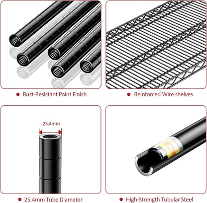 IZEUK 4-Tier Metal Garage Shelving, Heavy Duty Adjustable Storage Rack Organizer, Industrial Steel Shelves for Basement, Kitchen, Office, Warehouse (Black, 17.7" D x 59.1" W x 70.9" H)