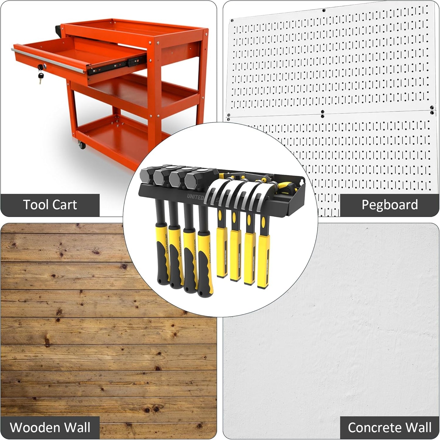 UNITEDPOWER Hammer Holder, Wall Mount Storage Rack Organizer for Workshop, Shed, Garage, Home, Fit Most of Hammer or Small Tools