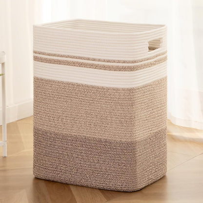 OIAHOMY Rectangle Laundry Basket, Large Laundry Hamper with Handles, Cotton Blanket Basket for Living room, Woven Decorative Storage Basket for Clothes,Pillows-16x13x22in-Gradient Yellow