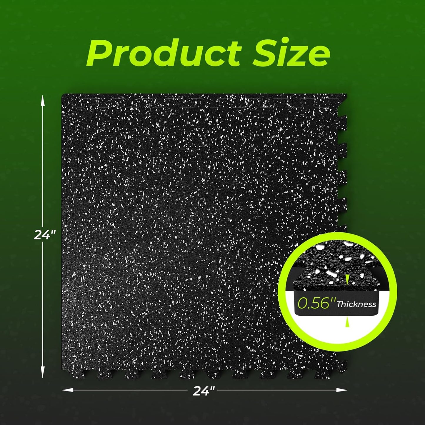 1/2in Thick 48 Sq Ft Rubber Top High Density EVA Foam Exercise Gym Mats Non-Slip 12 Pcs - Interlocking Puzzle Floor Tiles for Home Gym Heavy Workout Equipment Flooring - 24 x 24in Tile, Black & White