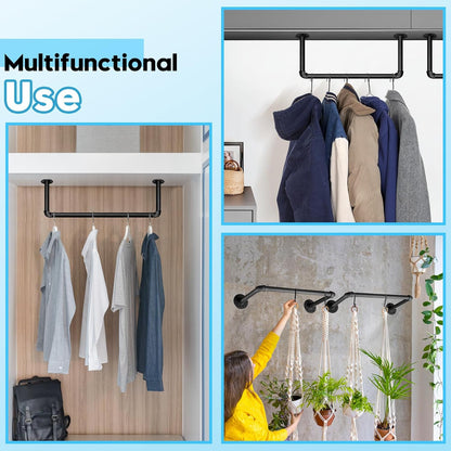 Industrial Pipe Clothes Rack Set of 2, 21” Heavy Duty Wall Mounted Clothing Rack Multi-Purpose Garment Bar, Space-Saving Hanging Rod for Laundry Room,Closet Storage