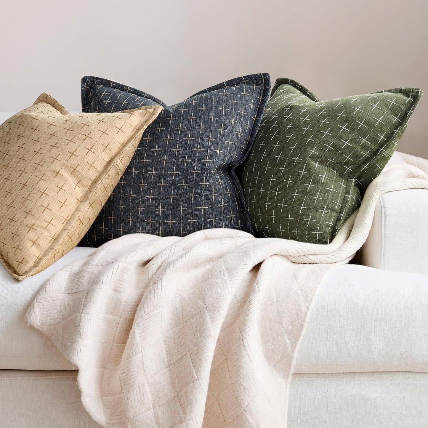 ZWJD Pillow Covers 26x26 Set of 2 Soft Polyester Textured Pillow Covers with Stylish Flange Edge Cozy Farmhouse Throw Pillows for Couch Bed Sofa Living Room